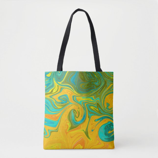 Bolsa Tote Trendy Neon Yellow Orange Abstrato Swirl (Frente)