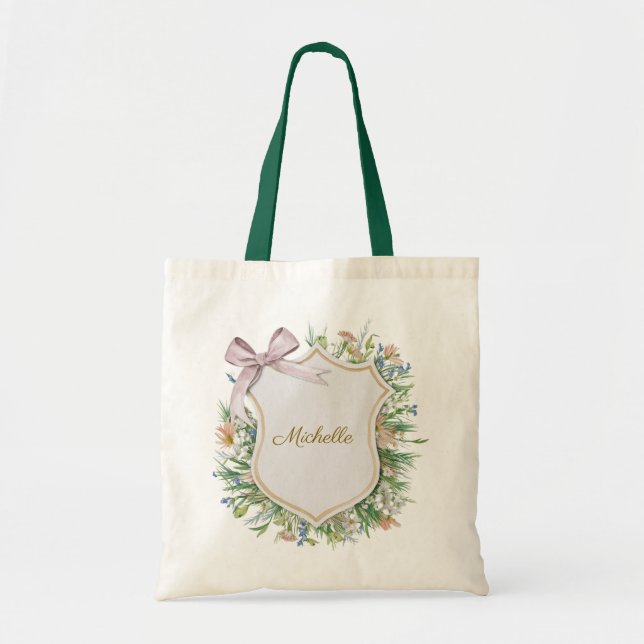 Bolsa Tote Trendy Personalized Name Botanical Dourado Greener (Frente)