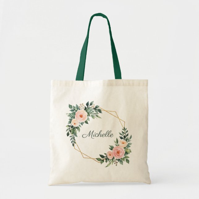 Bolsa Tote Trendy Personalized Name Botanical Dourado Greener (Frente)