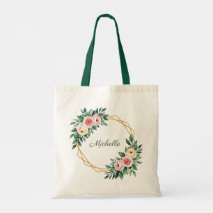 Bolsa Tote Trendy Personalized Name Botanical Dourado Greener