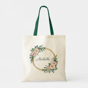 Bolsa Tote Trendy Personalized Name Botanical Dourado Greener