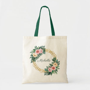 Bolsa Tote Trendy Personalized Name Botanical Dourado Greener