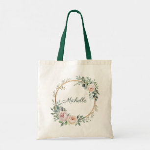 Bolsa Tote Trendy Personalized Name Botanical Dourado Greener