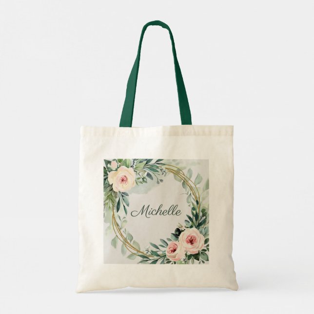 Bolsa Tote Trendy Personalized Name Botanical Dourado Greener (Verso)
