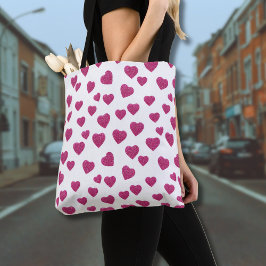 Bolsa Tote Trendy Valentine Pink Glitter Hearts on White