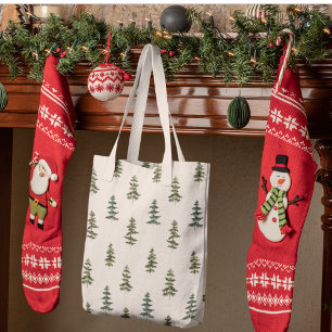 Bolsa Tote Trendy Winter   Padrão da árvore de Natal