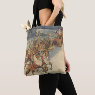 Bolsa Tote Trenó de Papai Noel do natal vintage com rena