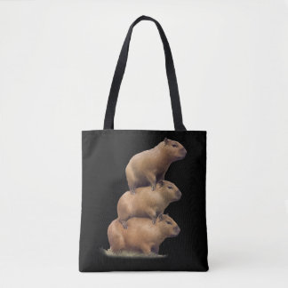 Bolsa Tote Três Capybaras Funny Capybara Humor Stack Animal