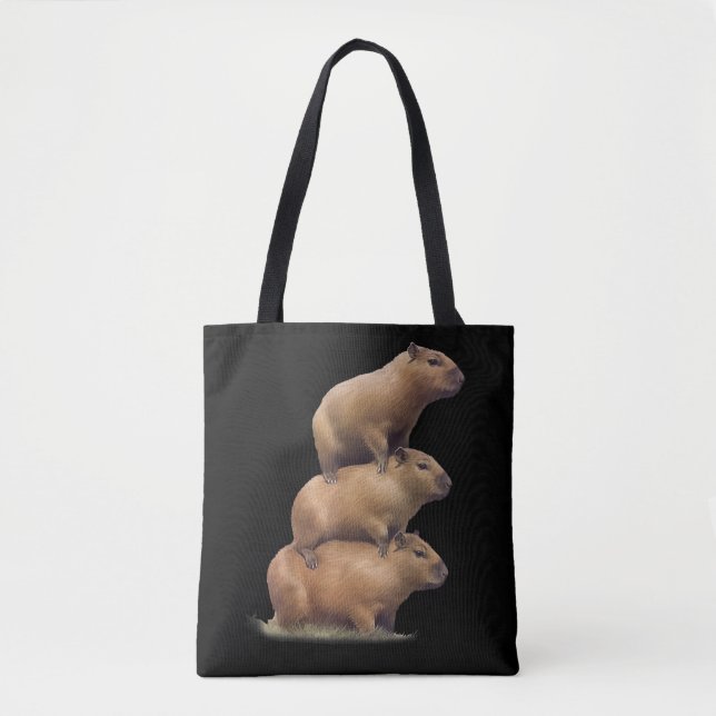 Bolsa Tote Três Capybaras Funny Capybara Humor Stack Animal (Frente)