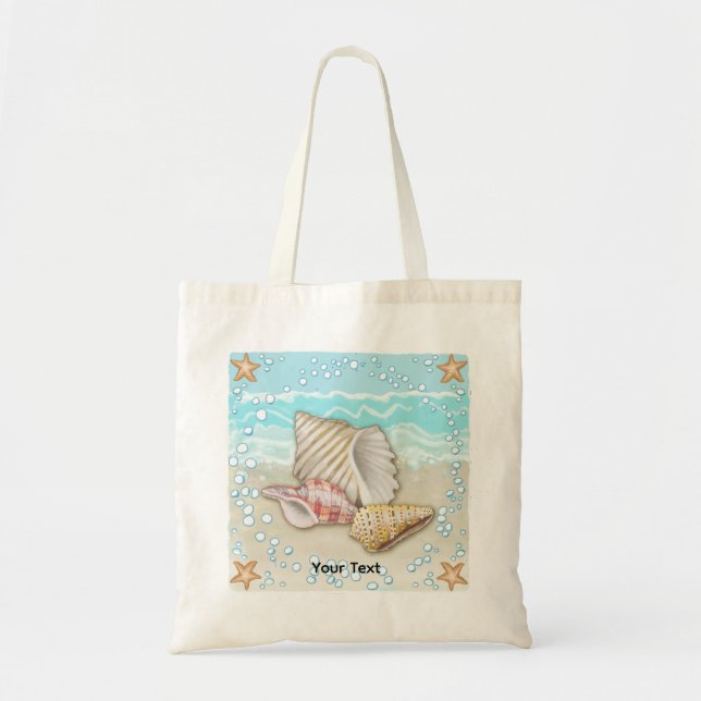 Bolsa Tote Três Conchas Marinhas da Praia (Frente)