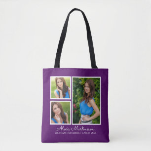 Bolsa Tote Três Fotos de Formatura Ano Roxo Branco