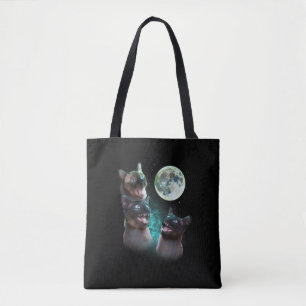Bolsa Tote Três Gatos Siameses No Hallowee Engraçado Da Lua