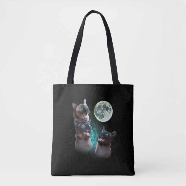 Bolsa Tote Três Gatos Siameses No Hallowee Engraçado Da Lua (Frente)