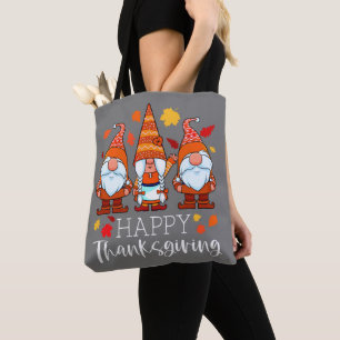 Bolsa Tote Três Gnomos Felizes Gnomos de Ação de Graças Caiam