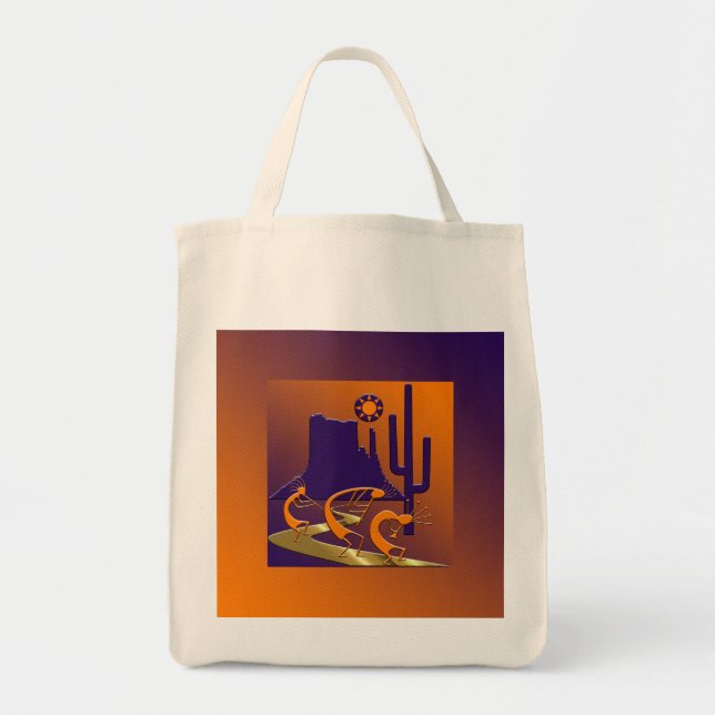 Bolsa Tote Três Kokopelli na estrada Ouro (Frente)