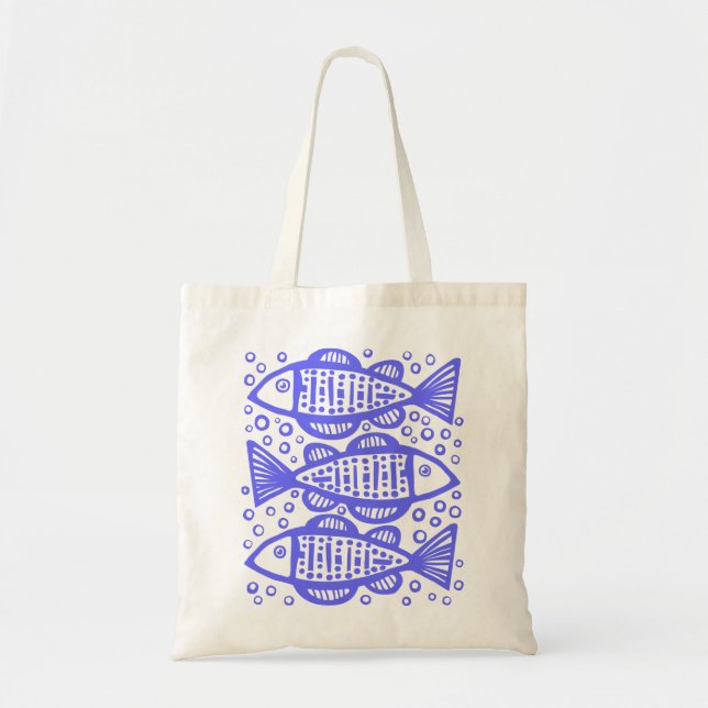 Bolsa Tote Três peixes - Azul elétrico (Frente)