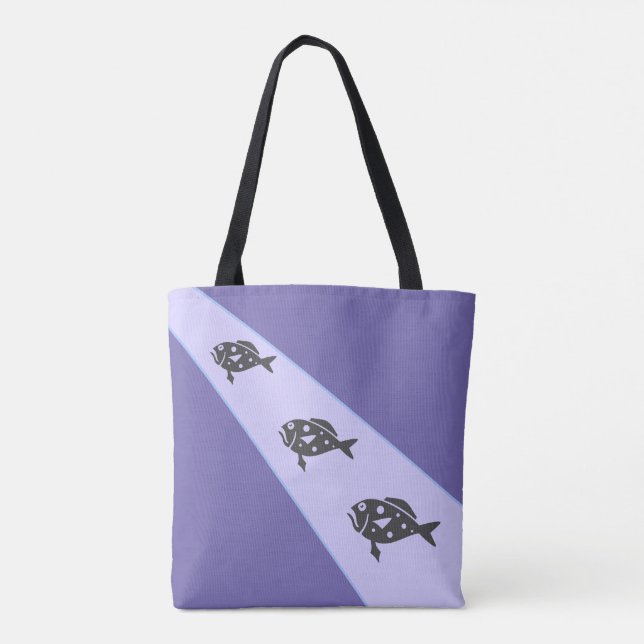 Bolsa Tote Três peixes de azul Lavanda (Verso)