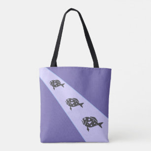 Bolsa Tote Três Peixes em Azul Lavanda