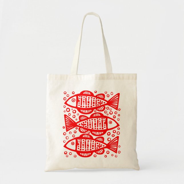 Bolsa Tote Três Peixes - Vermelho (Frente)