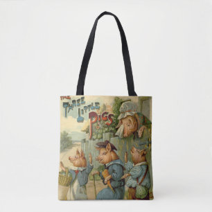 Bolsa Tote Três Pequenos Porcos Vintage Fairy Tale