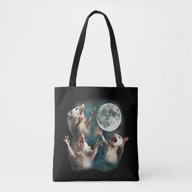 Bolsa Tote Três Possum Lua 3 Gambá Engraçado Estranho Meme Am (Frente)