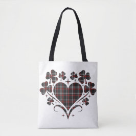 Bolsa Tote Trevo Clássico Preto Xadrez Coração Shamrock