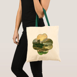 Bolsa Tote Trevo da Sorte Dourado Vintage com um Castelo Irla