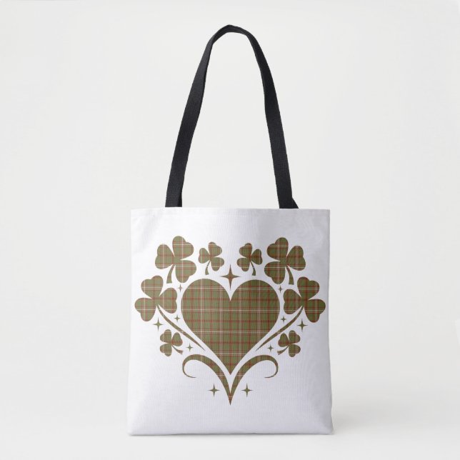 Bolsa Tote Trevo de Coração Xadrez Oliva Clover Clássico (Frente)