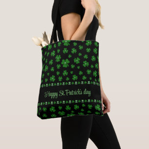 Bolsa Tote Trevo do Dia de São Patrício Personalizado em Pret