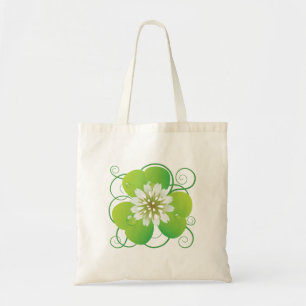 Bolsa Tote Trevo Verde de Quatro Folhas com Flor Branca