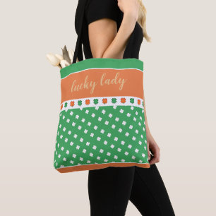 Bolsa Tote Trevos de 4 Folhas IRLANDESES com Texto da Senhora