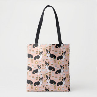 Bolsa Tote Tri teste padrão colorido do café do Corgi - core