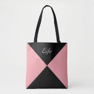 Bolsa Tote Triângulo Abstrato Preto e Rosa Coral