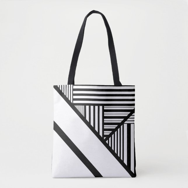 Bolsa Tote Triângulo strips em preto e branco (Frente)