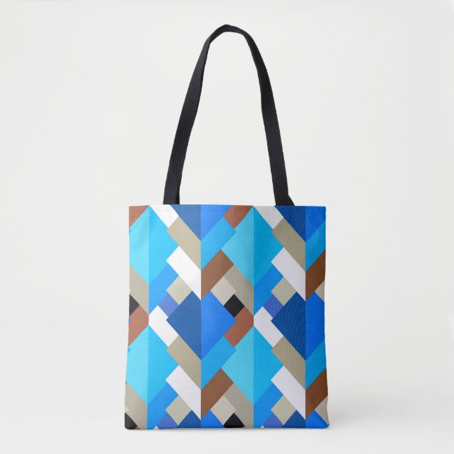 Bolsa Tote Triângulos Abstrato modernos, azul cobalto e casta (Frente)