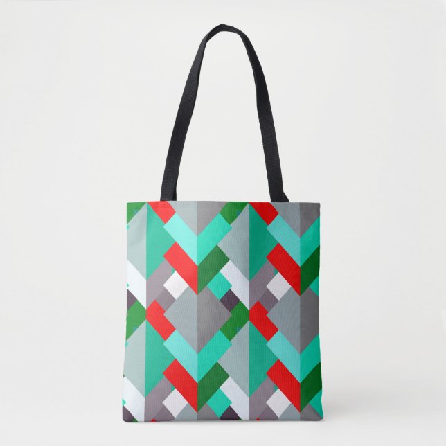 Bolsa Tote Triângulos Abstrato modernos, Turquesa, Vermelho e (Frente)