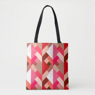 Bolsa Tote Triângulos Abstrato modernos, vermelho coral e ro