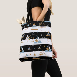 Bolsa Tote Triângulos coloridos e faixas brancas e pretas