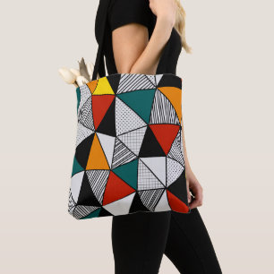 Bolsa Tote triângulos coloridos padrão geométrico
