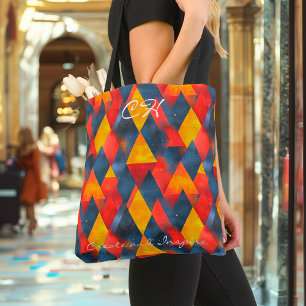 Bolsa Tote Triângulos Geométricos Vibrantes em Vermelho, Amar