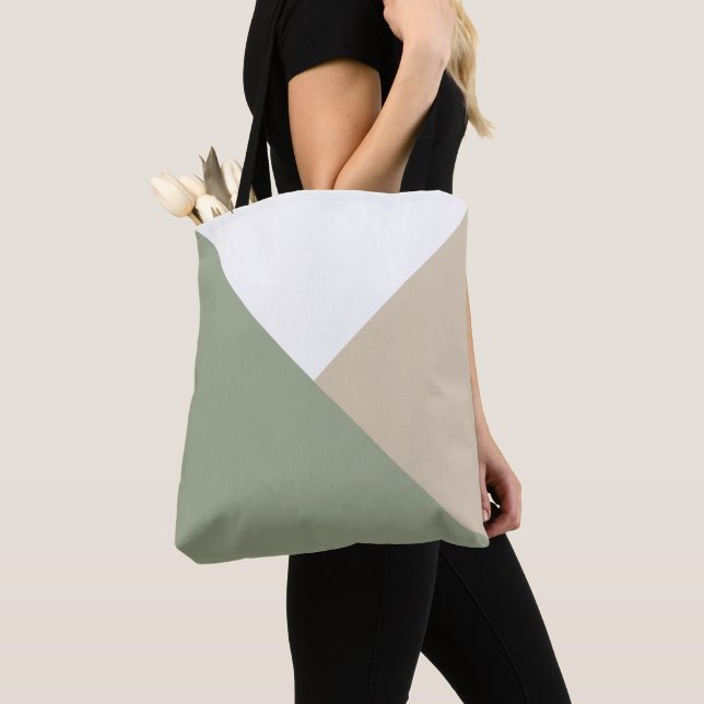 Bolsa Tote Triângulos Modernos de Blocos de Cor em Verde Salv (Close Up)