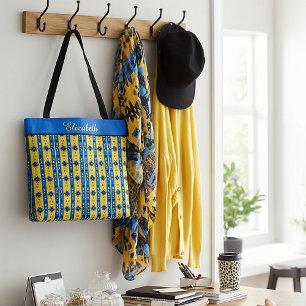 Bolsa Tote Tribal azul e amarelo personalizado