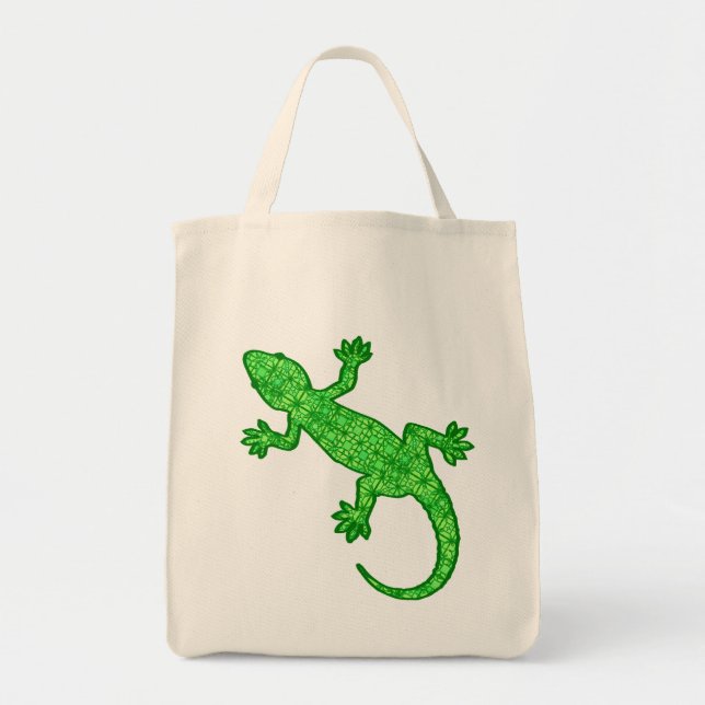 Bolsa Tote Tribal Batik Gecko - Limão e Emerald Green (Frente)