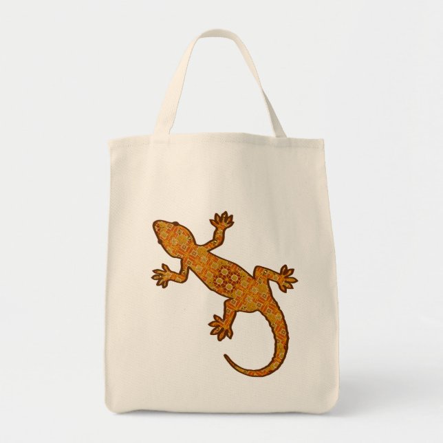 Bolsa Tote Tribal Batik Gecko - Rusta, Amber e Tan (Frente)