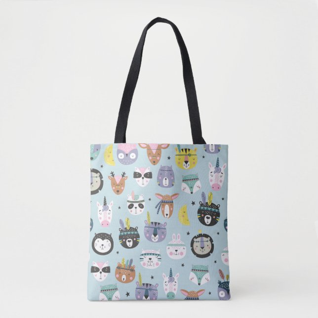 Bolsa Tote Tribal Cute Animal: Padrão Boho (Frente)