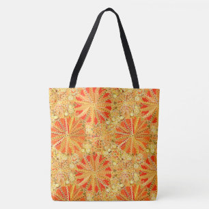 Bolsa Tote Tribal Mandala Impressão, Mostarda Dourada e Lara