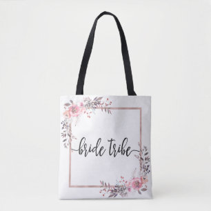 Bolsa Tote Tribo de Noiva de Casamento com Moldura de Blush e
