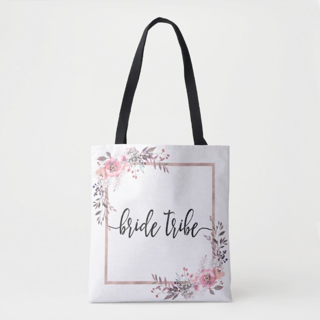 Bolsa Tote Tribo de Noiva de Casamento com Moldura de Blush e (Frente)
