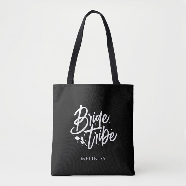 Bolsa Tote Tribo de Noiva Personalizada Minimalista Negra (Frente)