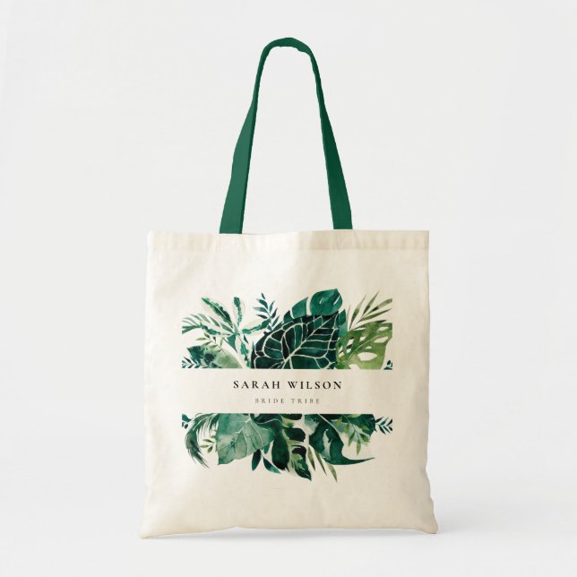 Bolsa Tote Tribo Tropical Monstera Green Foliage Leafy Bride (Frente)